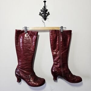 Miz Mooz Two Step Knee High Boots Size 8 Red Leather Heel